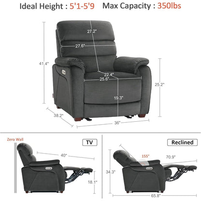 MCombo Zero Fauteuil inclinable électrique à dossier basculant avec appuie-tête réglable, parfait pour les petits espaces et les véhicules de loisirs, tissu ST257