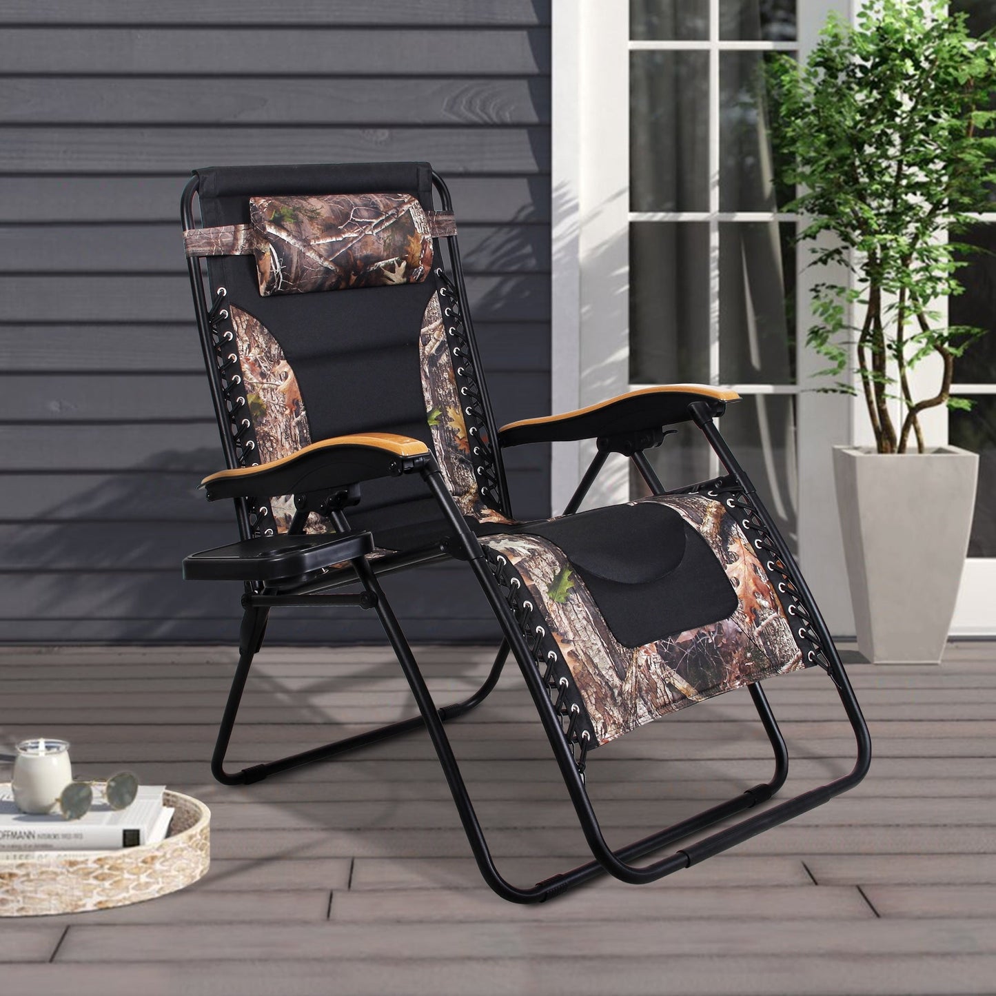 Fauteuil XL surdimensionné à dossier inclinable, avec accoudoirs larges, zéro gravité, rembourré et porte-gobelets - N/A