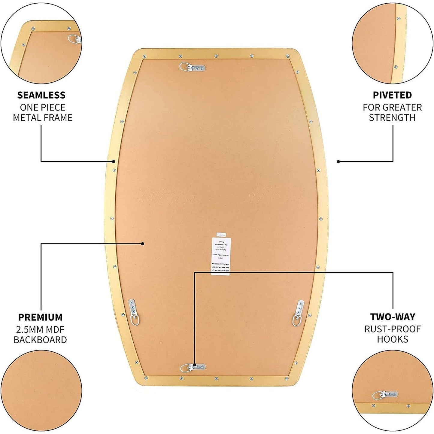 Miroir mural rectangulaire en métal MacLuu