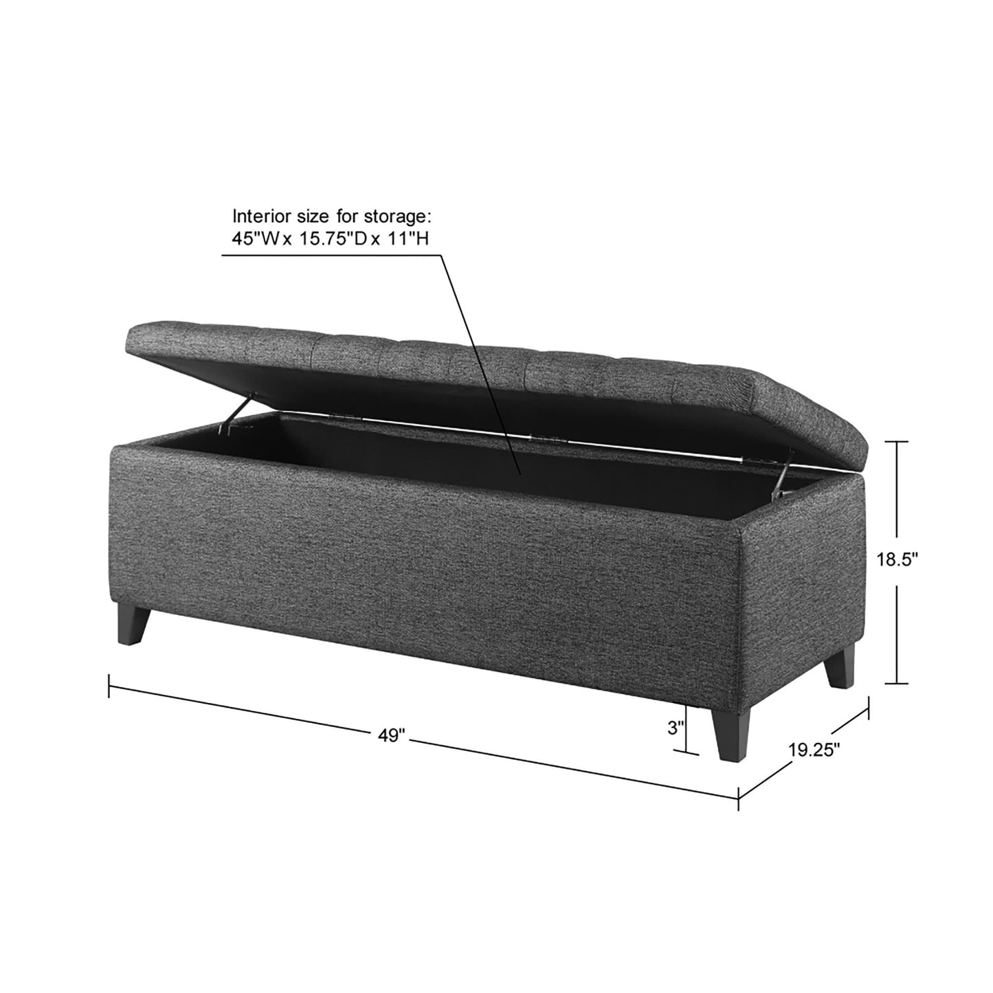 Banc de rangement capitonné et rembourré Madison Park Sasha