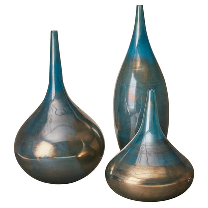 Vases décoratifs en verre Aurora de Madison Park Signature, bleu et bronze, ensemble de 3 pièces