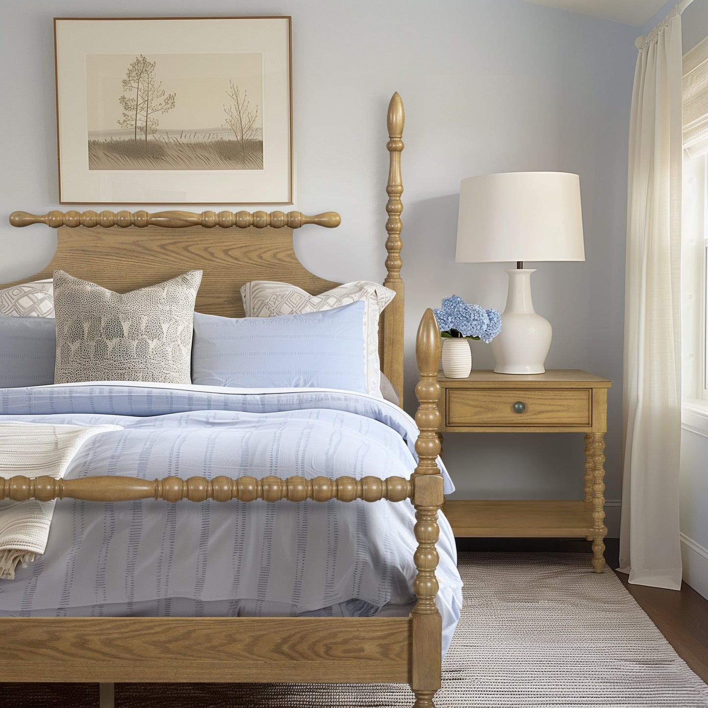 Table de chevet Madison Park Signature Beckett en bois tourné avec tiroir et étagère