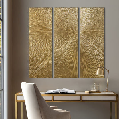 Ensemble de 3 tableaux muraux en résine multidimensionnelle, style triptyque, à motif de soleil rayonnant, peint à la main, de la marque Madison Park Signature.