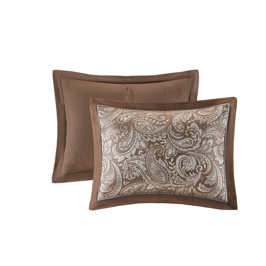 Ensemble de Couette 12 Pièces Madison Park Whitman Bleu/Brun avec Draps en Coton