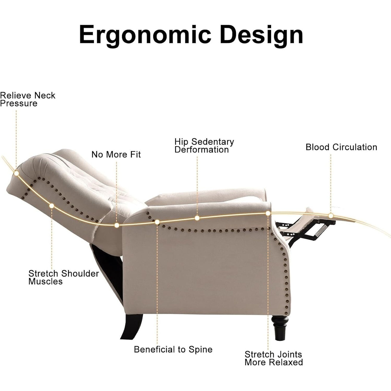 Fauteuil inclinable à bascule, fauteuil en tissu à bascule avec décoration à rivets, fauteuil d'appoint pour salon.
