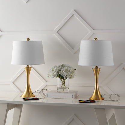 Makena 22.75 Lampe de table moderne et élégante en forme de sablier en fer avec port de charge USB, (lot de 2) par JONATHAN Y