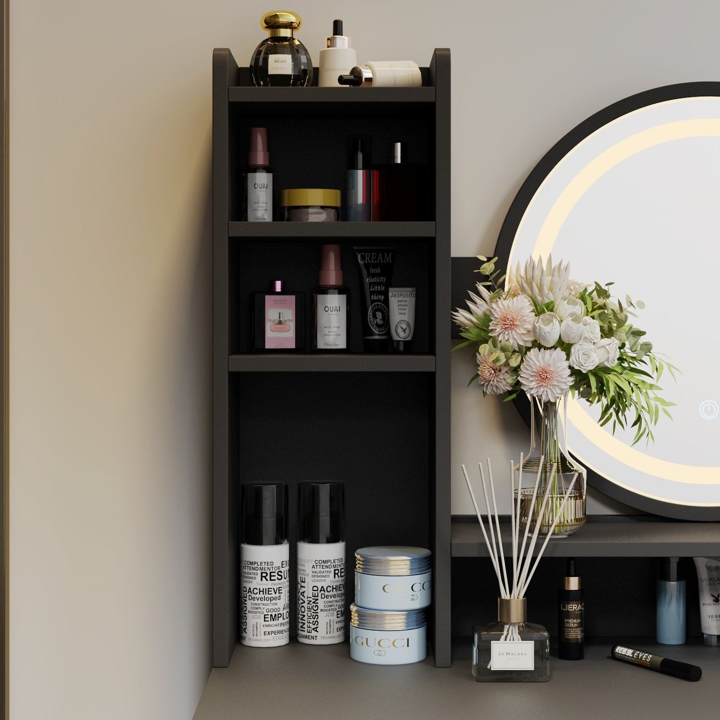 Ensemble de coiffeuse avec miroir à écran tactile et tabouret