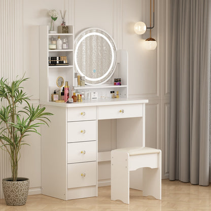 Ensemble de coiffeuse avec miroir à écran tactile et tabouret
