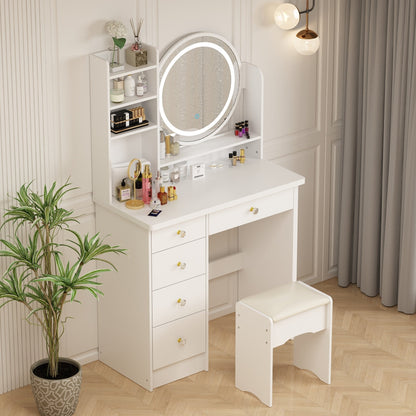 Ensemble de coiffeuse avec miroir à écran tactile et tabouret