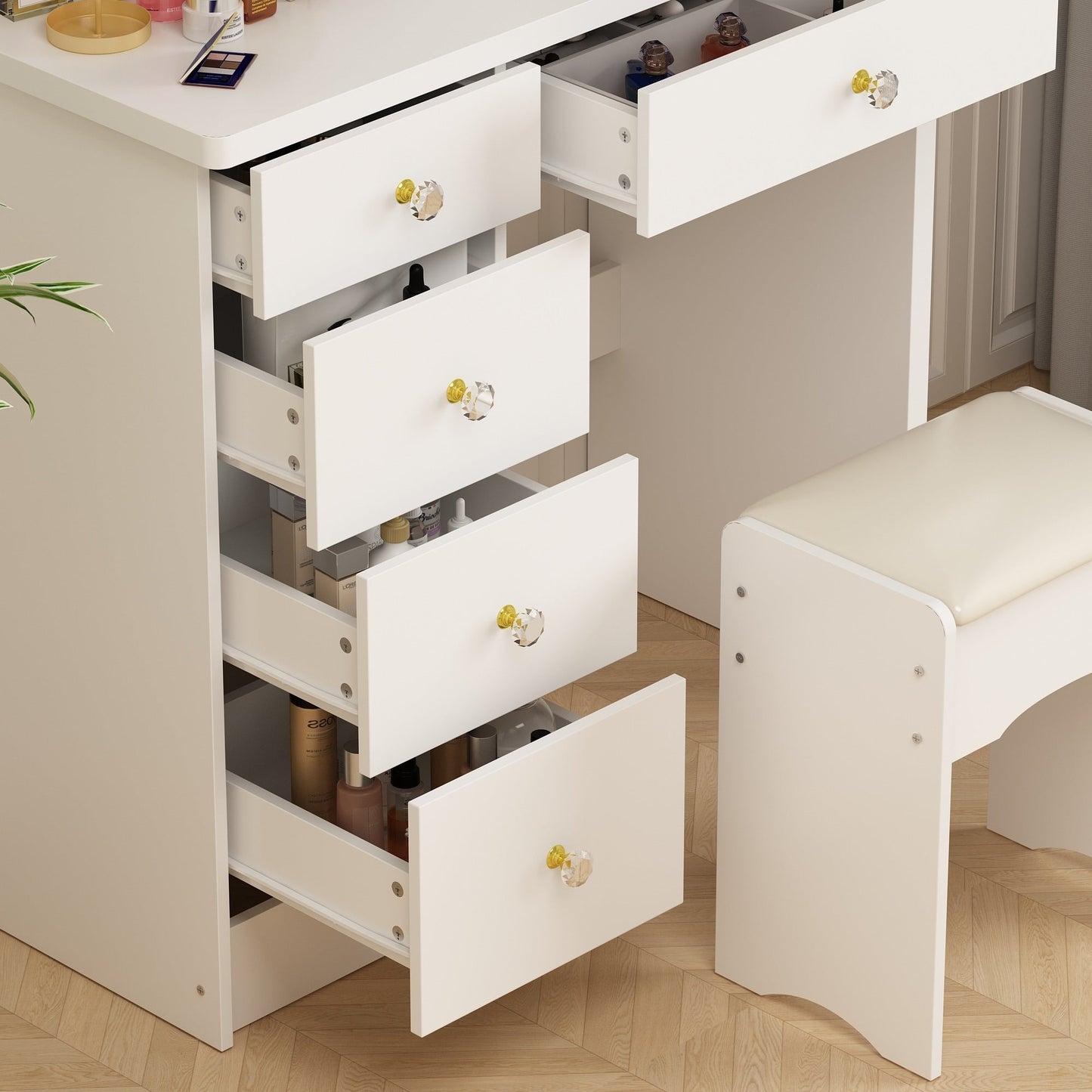 Ensemble de coiffeuse avec miroir à écran tactile et tabouret