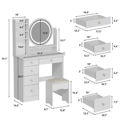 Ensemble de coiffeuse avec miroir à écran tactile et tabouret