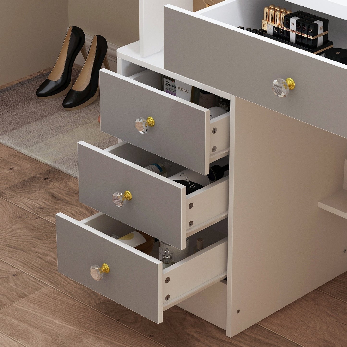 Ensemble de coiffeuse avec miroir et tabouret