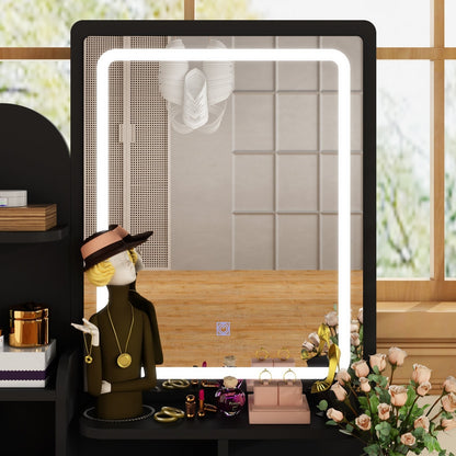 Table de maquillage avec miroir et tabouret à éclairage LED