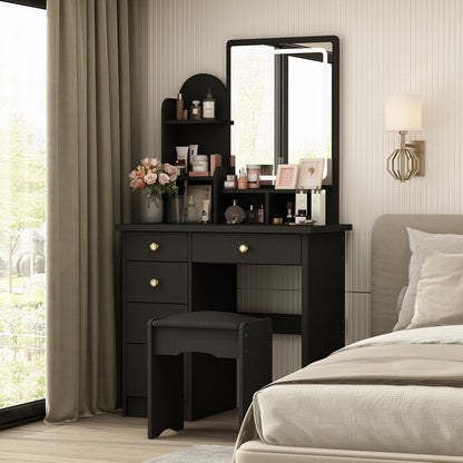 Table de maquillage avec miroir et tabouret à éclairage LED