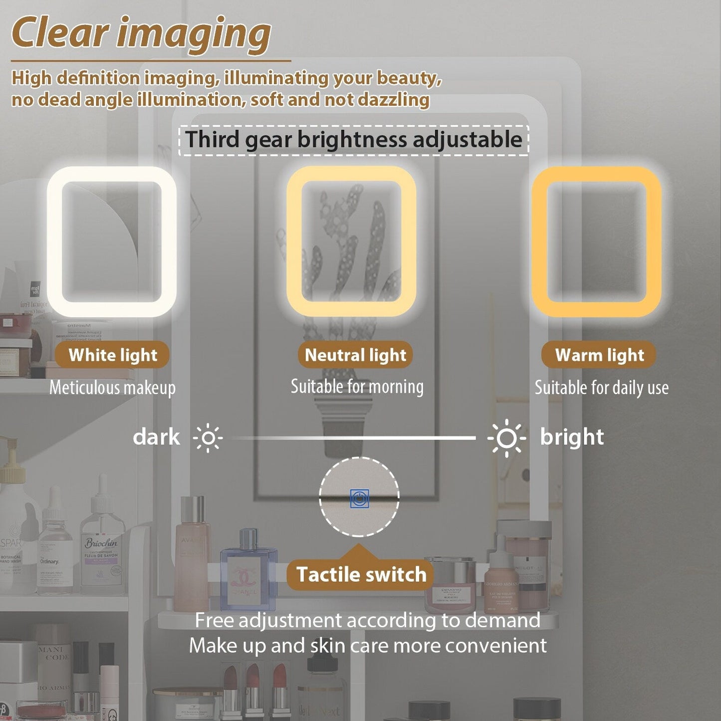 Table de maquillage avec miroir et tabouret à éclairage LED