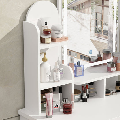 Table de maquillage avec miroir et tabouret à éclairage LED