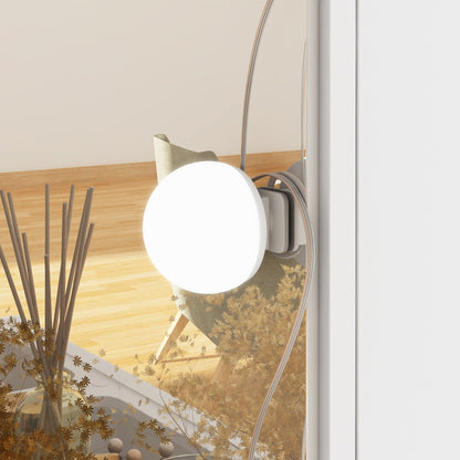 Coiffeuse avec miroir à trois volets, éclairage certifié et plateau en verre.