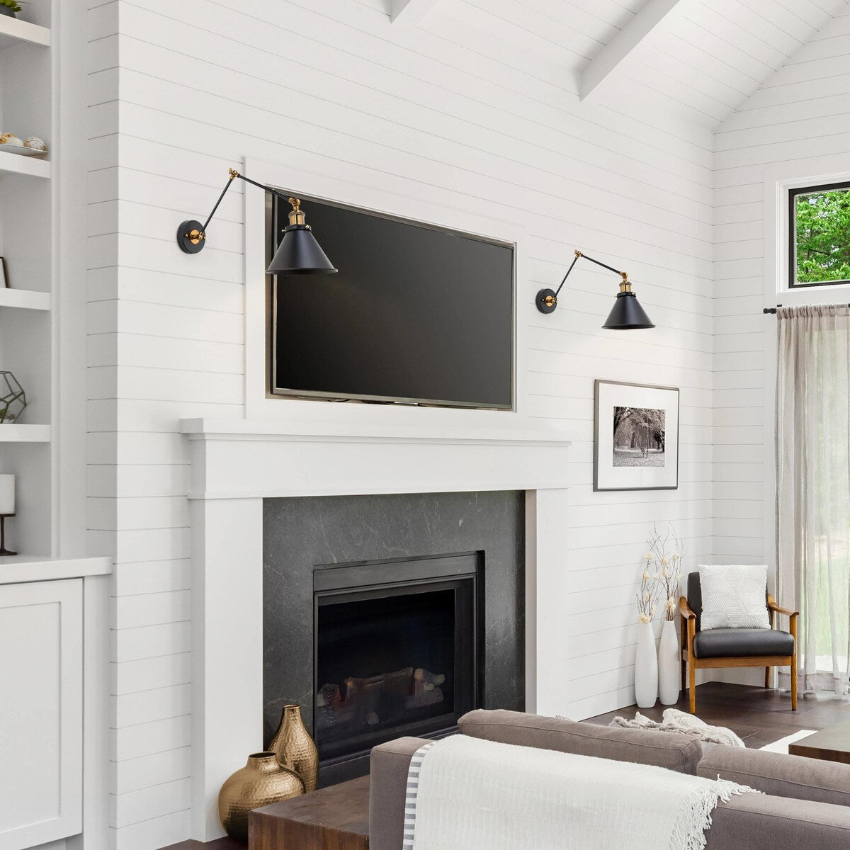 Malryn Lot de 2 appliques murales modernes à bras oscillant réglables, à brancher ou à câbler