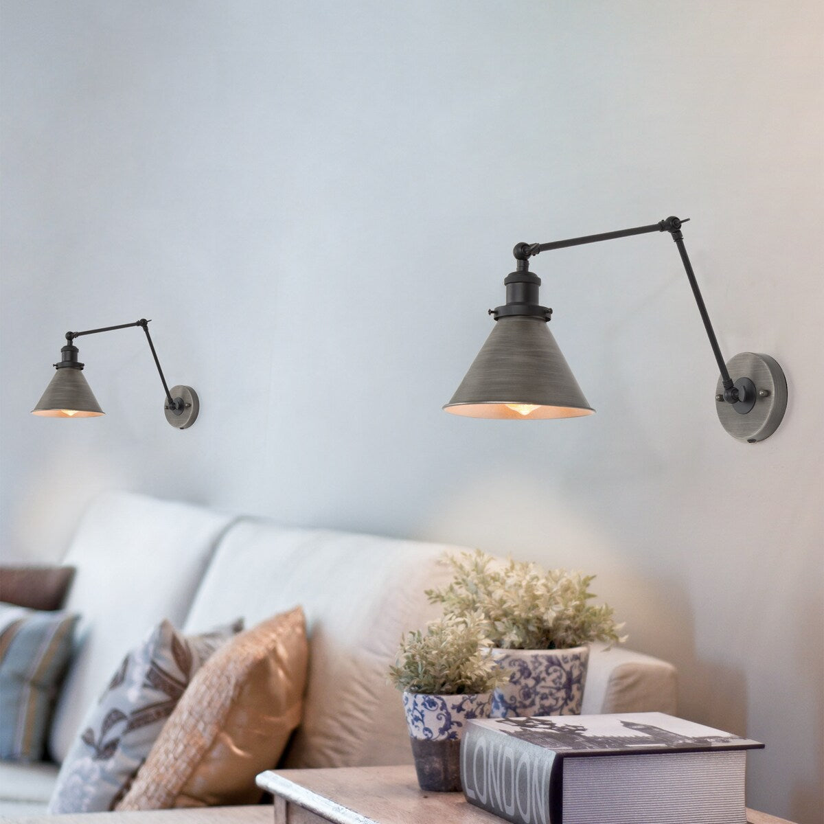 Malryn Lot de 2 appliques murales modernes à bras oscillant réglables, à brancher ou à câbler