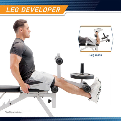 Marcy Banc de musculation réglable multifonction pour salle de sport à domicile en acier à revêtement en poudre, blanc - 65 x 23 x 46,5 pouces