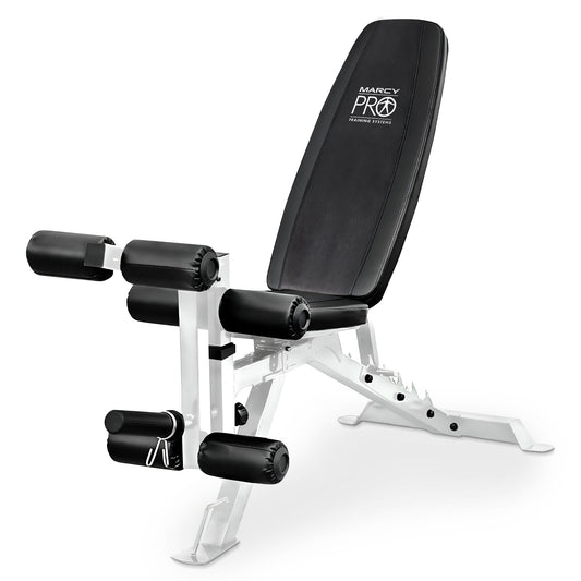 Marcy Banc de musculation réglable multifonction pour salle de sport à domicile en acier à revêtement en poudre, blanc - 65 x 23 x 46,5 pouces