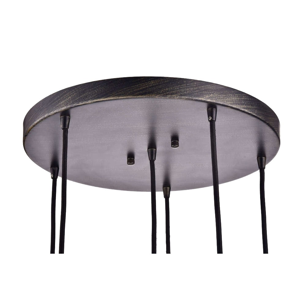 Suspension à 6 lumières Mariana en verre Cognac, noir antique et base ronde