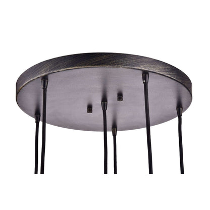 Suspension à 6 lumières Mariana en verre Cognac, noir antique et base ronde