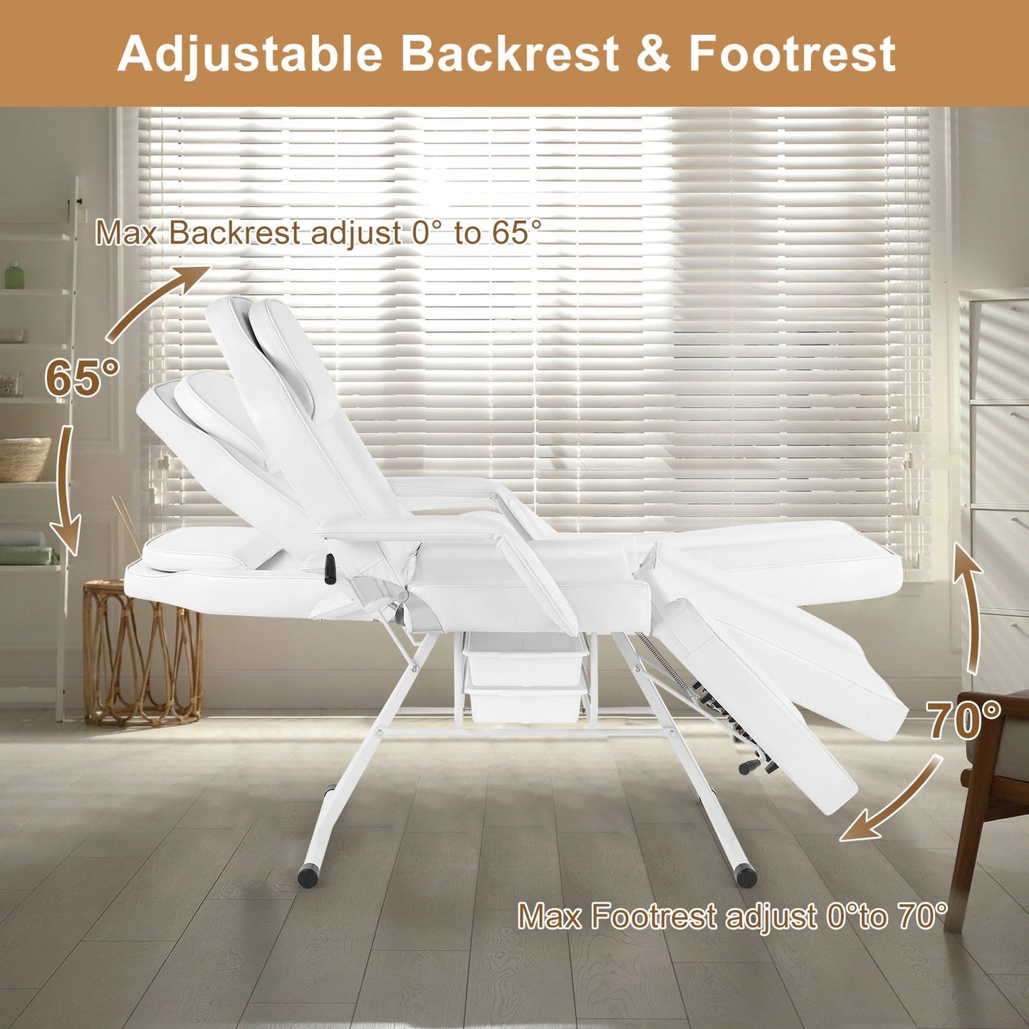 Chaise de massage, salon de tatouage, spa, salon de beauté, lit de soins du visage, blanc.