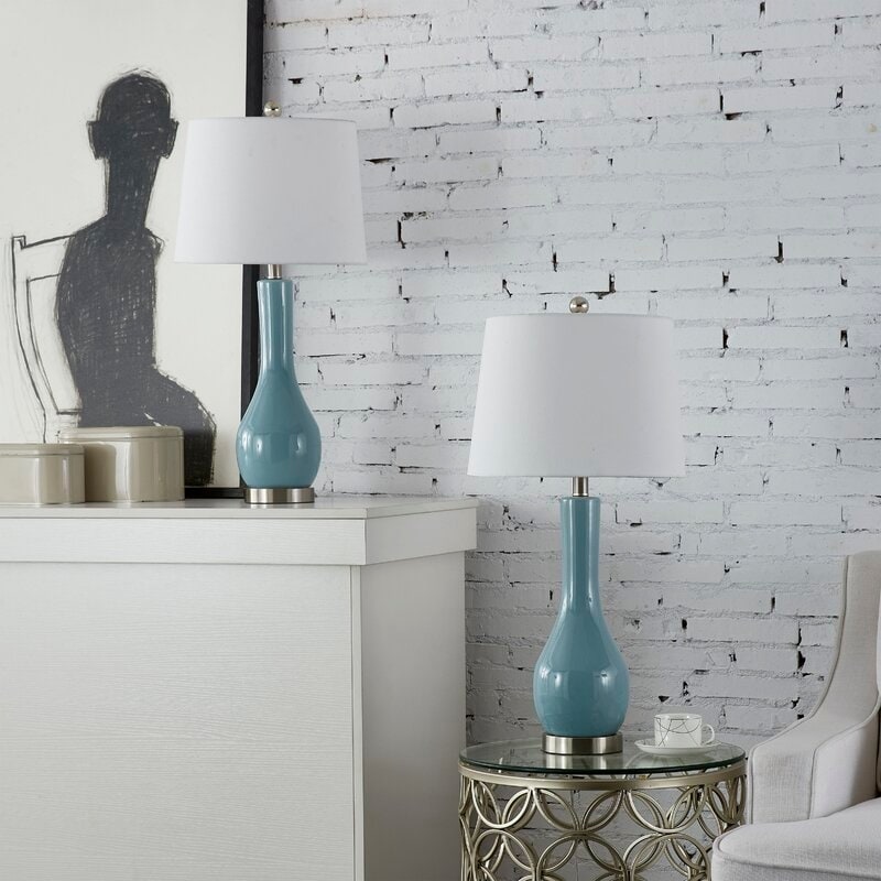 Ensemble de 2 lampes de table en céramique de 28,5 cm avec USB