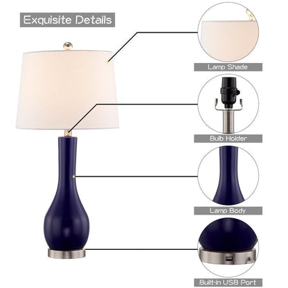 Ensemble de 2 lampes de table en céramique de 28,5 cm avec USB