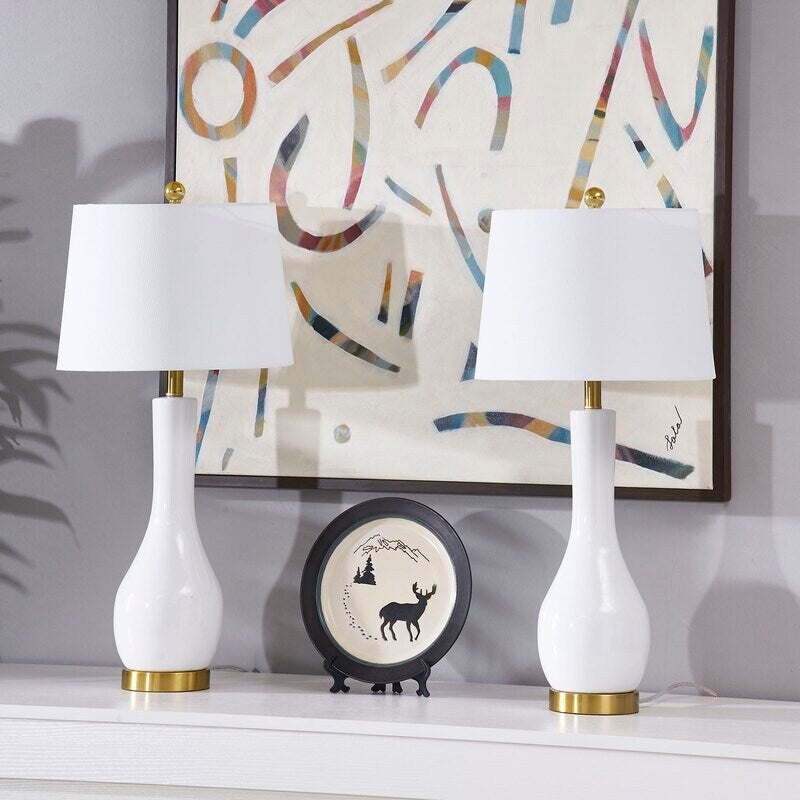 Ensemble de 2 lampes de table en céramique de 28,5 cm avec USB