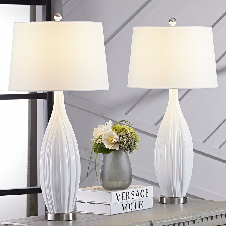 Ensemble de 2 lampes de table en porcelaine blanche standard (lot de 2)