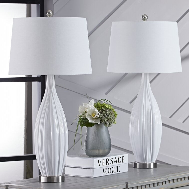 Ensemble de 2 lampes de table en porcelaine blanche standard (lot de 2)