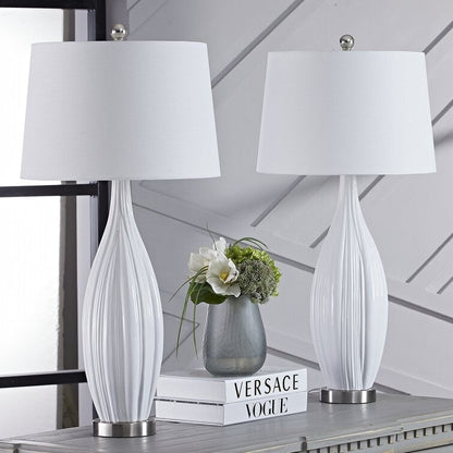 Ensemble de 2 lampes de table en porcelaine blanche standard (lot de 2)