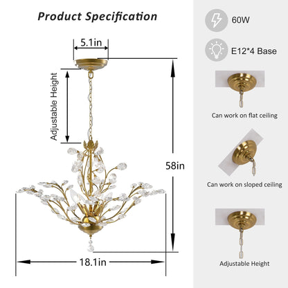 Maxax 4 - Lustre unique classique/traditionnel à 4 lumières avec accents en cristal