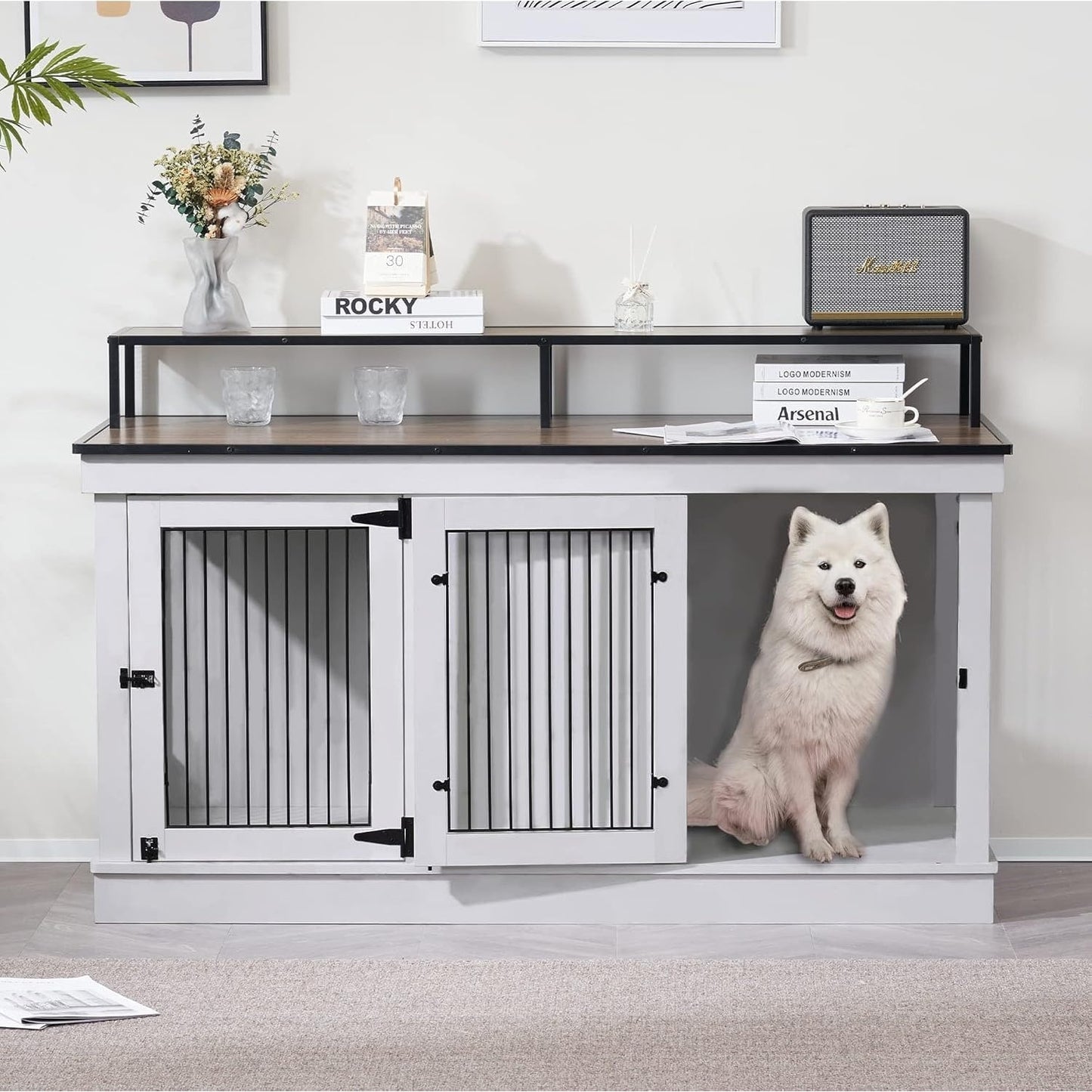 Mcombo Meuble TV en forme de niche pour chien, grand modèle, en bois avec double porte 1861