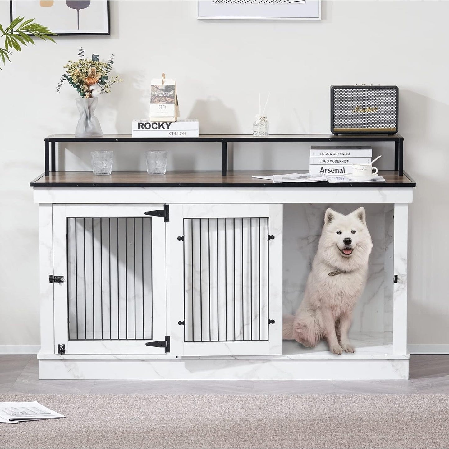 Mcombo Meuble TV en forme de niche pour chien, grand modèle, en bois avec double porte 1861