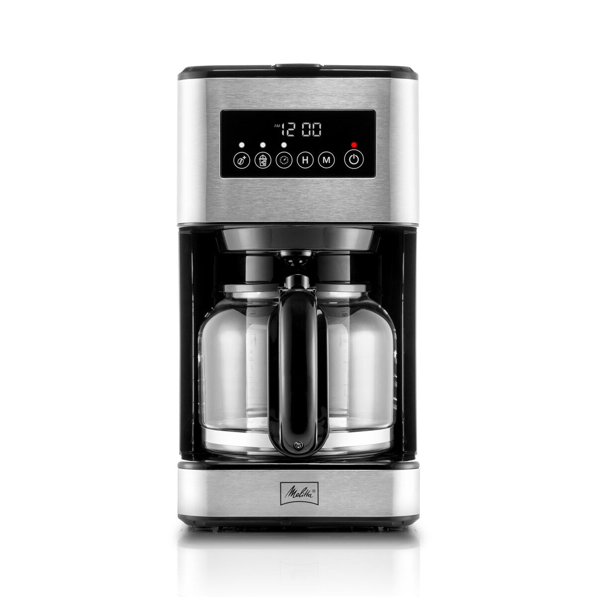 Machine à café goutte-à-goutte Melitta Aroma Tocco Plus, 12 tasses, pour café chaud et glacé, avec carafe en verre et écran tactile.