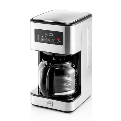 Machine à café goutte-à-goutte Melitta Aroma Tocco Plus, 12 tasses, pour café chaud et glacé, avec carafe en verre et écran tactile.