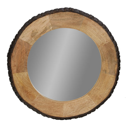 Miroir mural rond en bois avec bord naturel Meredith de River of Goods - 77,5 x 2,5 x 77,5 cm