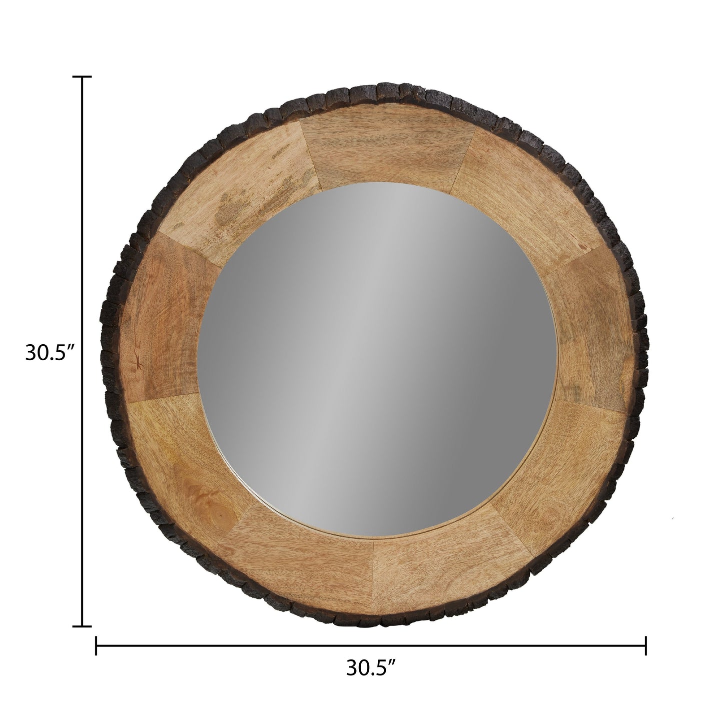 Miroir mural rond en bois avec bord naturel Meredith de River of Goods - 77,5 x 2,5 x 77,5 cm