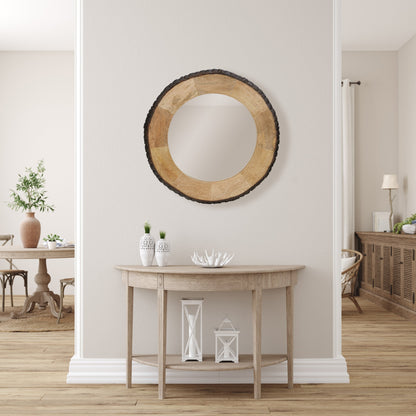 Miroir mural rond en bois avec bord naturel Meredith de River of Goods - 77,5 x 2,5 x 77,5 cm