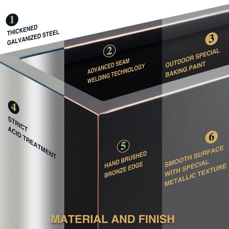 Grand bac à plantes métallique pour plantes d'extérieur, 96,5 cm de long x 25,4 cm de large x 76,2 cm de haut - Bac à plantes séparateur en métal - 96,5x76,2x25,4 cm