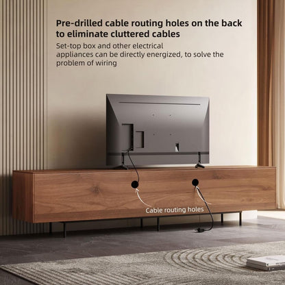 Meuble TV style Mid-Century Modern avec 4 portes et rangements, compatible avec les télévisions jusqu'à 100 pouces, meuble de salon pour système multimédia.