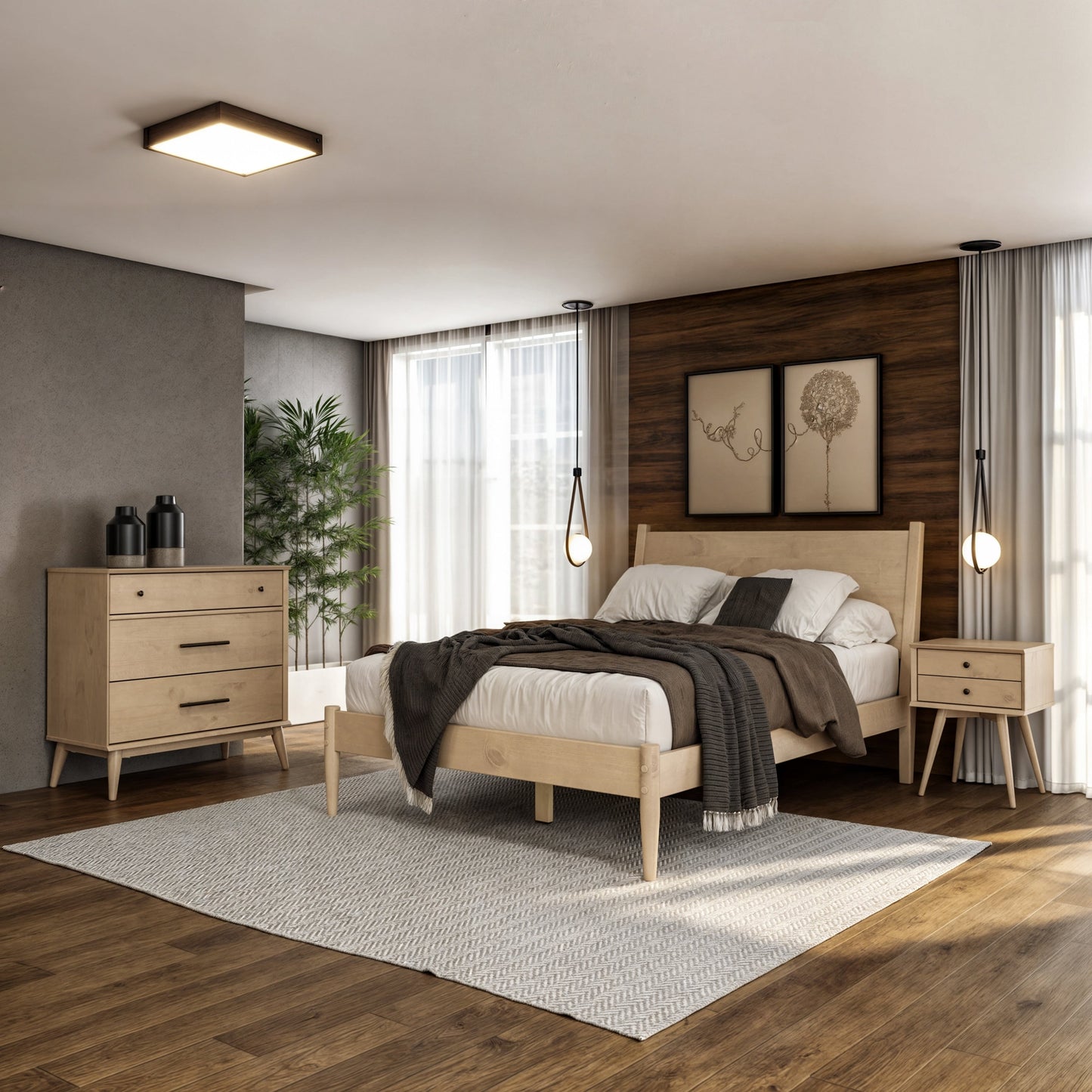 Lit à panneaux de style milieu de siècle