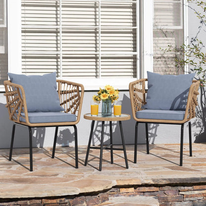 Moasis Ensemble de meubles de jardin en osier pour terrasse, composé de 3 pièces : 2 chaises et une table basse.