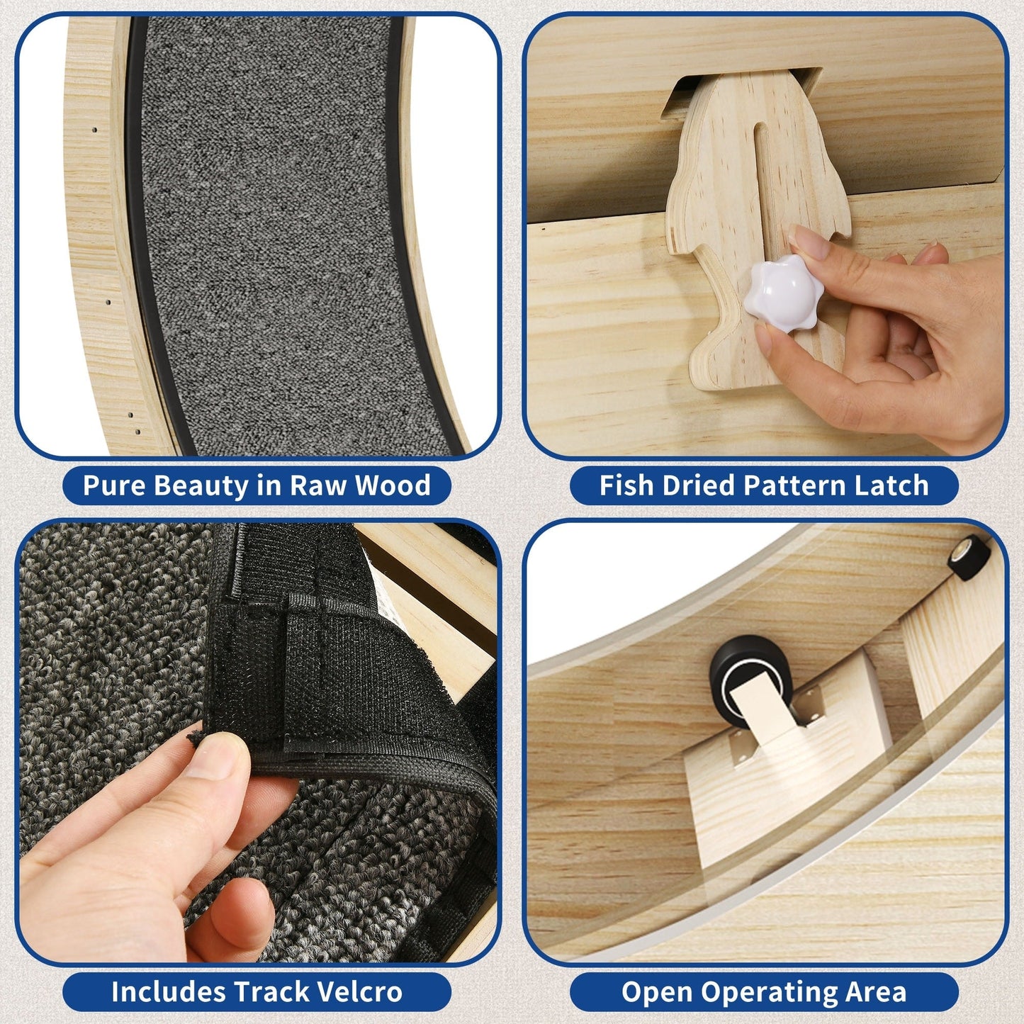 Moasis 43.3 pouces, grand tapis roulant en bois pour chat, avec piste de course recouverte de tapis.