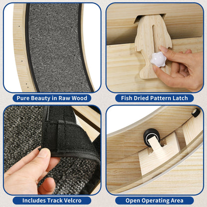 Moasis 43.3 pouces, grand tapis roulant en bois pour chat, avec piste de course recouverte de tapis.