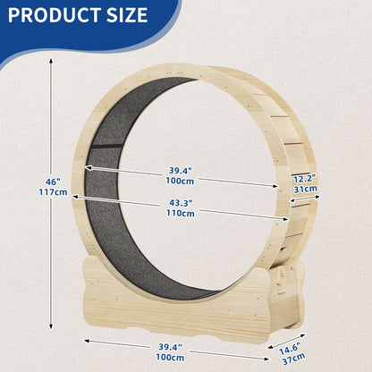 Moasis 43.3 pouces, grand tapis roulant en bois pour chat, avec piste de course recouverte de tapis.