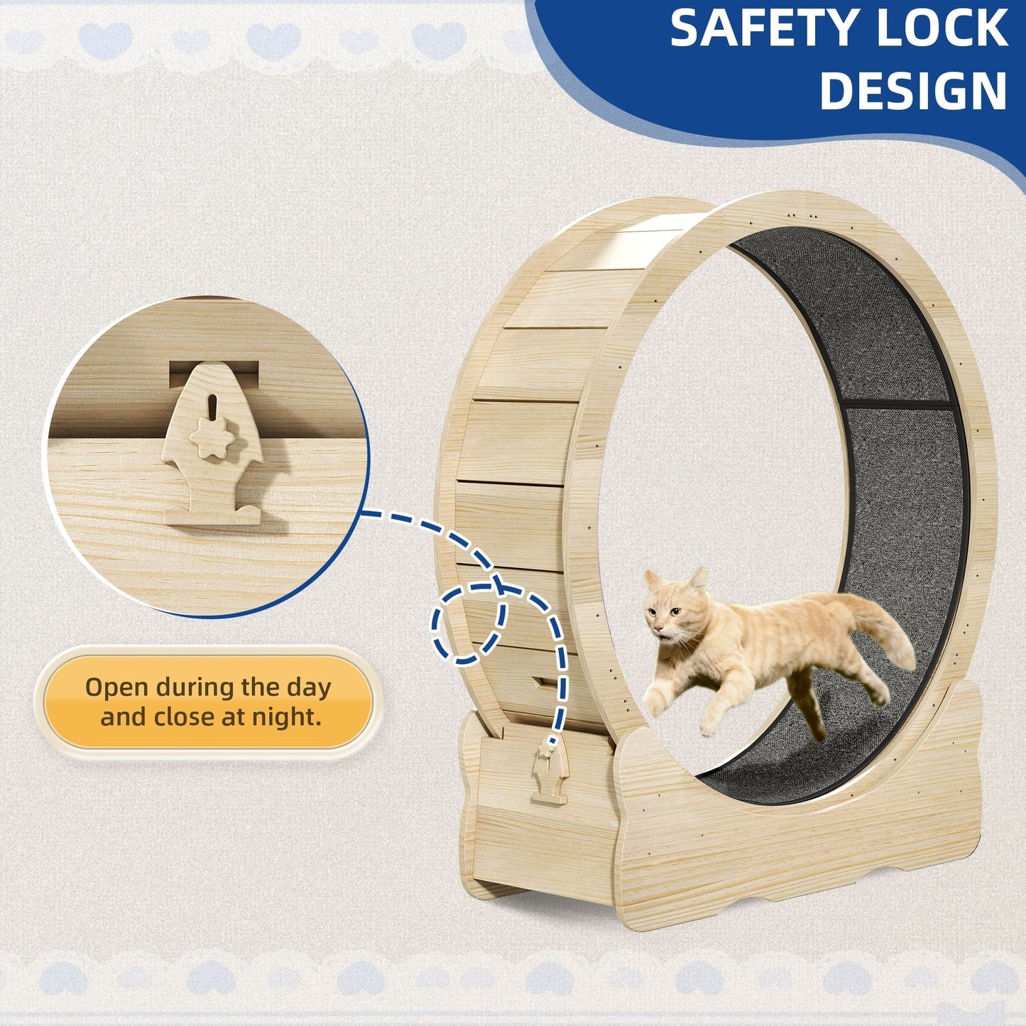 Moasis 43.3 pouces, grand tapis roulant en bois pour chat, avec piste de course recouverte de tapis.